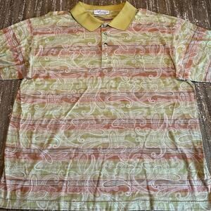 Vintage Ancona Made in Italy PaislyStripe Polo 100% Egyptian Cotton Men’s Size L